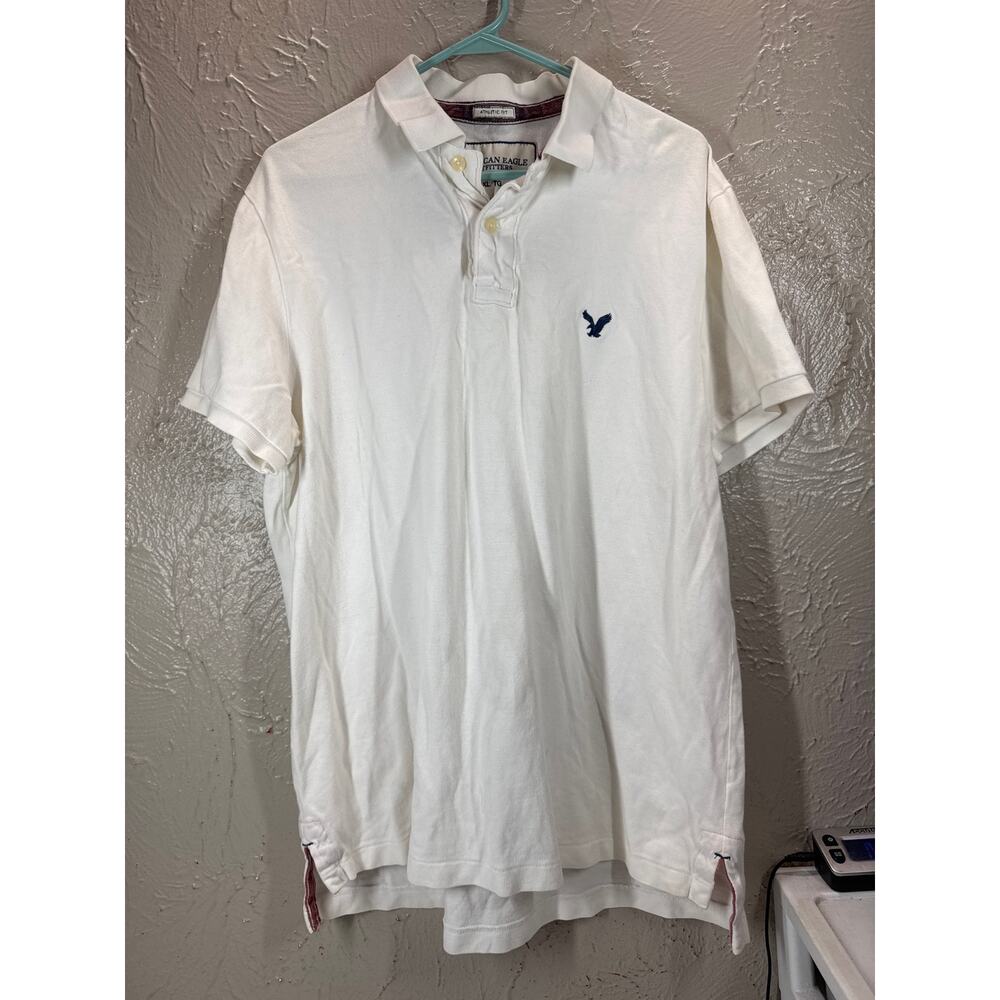 American Eagle Mens White Polo Shirt Pique Cotton Athletic Fit‎ Size XL